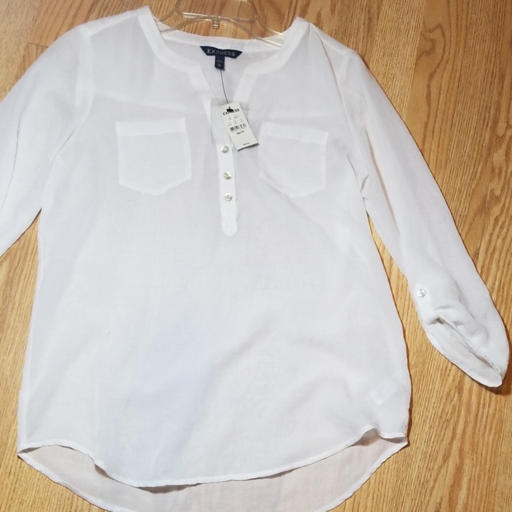 NWT Express 3/4 Length Sleeve White Sheer Blouse - Picture 2 of 4